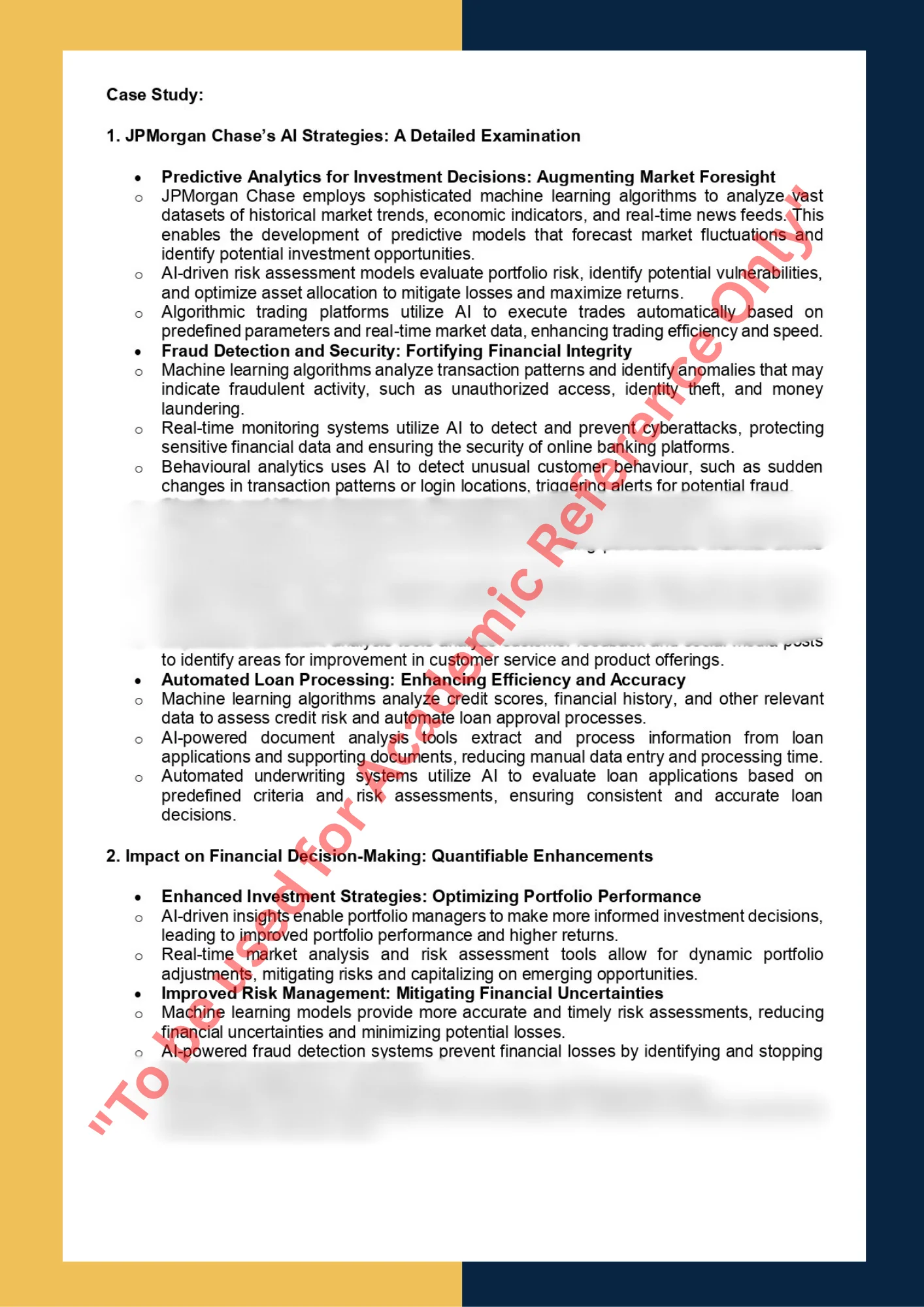 Case Study sample solution on Topics - The Impact of Artificial Intelligence on Financial Decision-Making 1